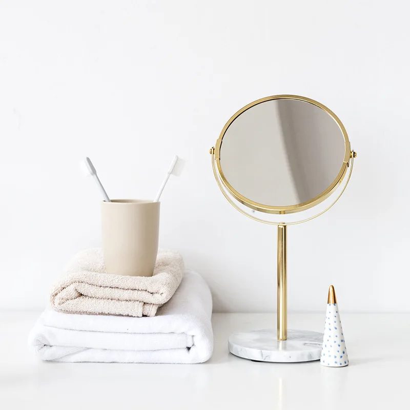 Máy Tính Để Bàn Vanity Mirror Di Động 360 Độ Xoay Tròn Nhỏ Gương Đứng Đá Cẩm Thạch HD 2 Mặt Gương Gương Cho phòng Ngủ