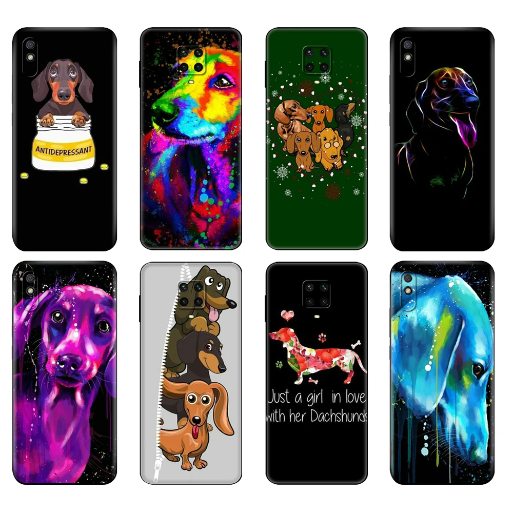 Black tpu Case For Xiaomi Redmi 7A 8 8A 9 9A 9C Case Redmi Note 8T 8 Pro T Note 9 9S 9 Pro Case Dachshund Silhouette Dog