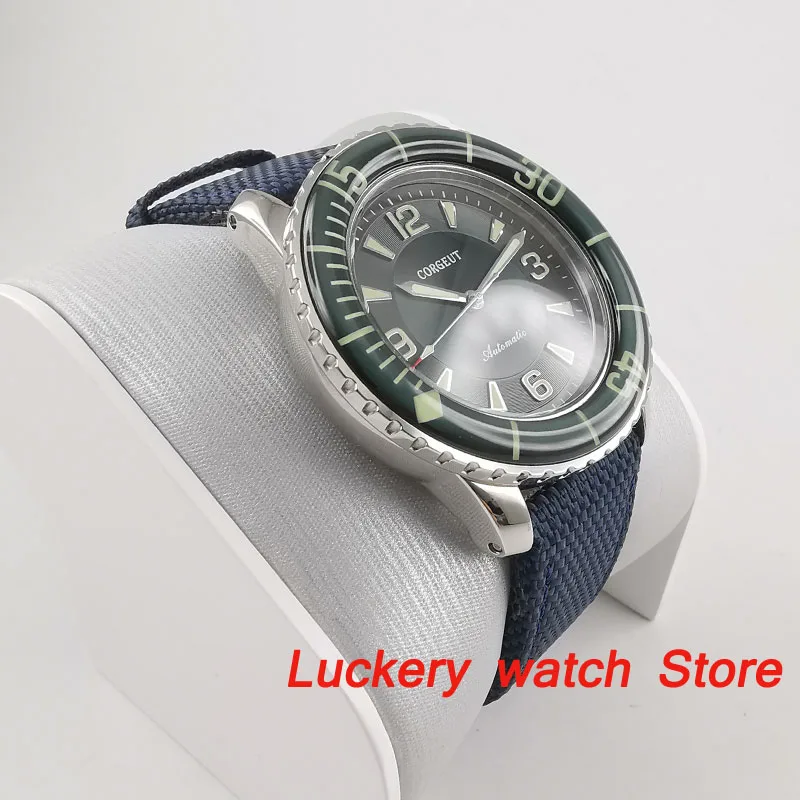 45mm Corgeut Luminous Mechanical Watches Green Dial Automatic Diver Watch-CA47