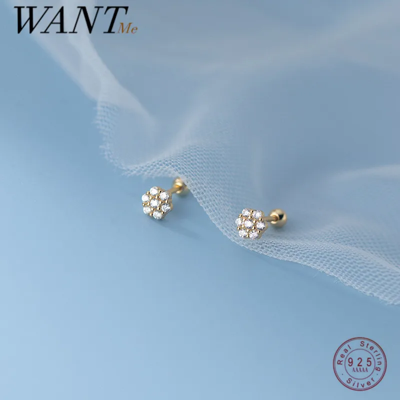 

WANTME 925 Sterling Silver Piercing Small Earrings Luxury AAA Zircon Flower Simple Chic Body Jewelry Women Earring Accessories