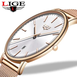 LIGE s orologio da polso Casual ultrasottile in acciaio inossidabile orologio al quarzo orologio da polso impermeabile di lusso di marca top orologi da donna moda Ladie