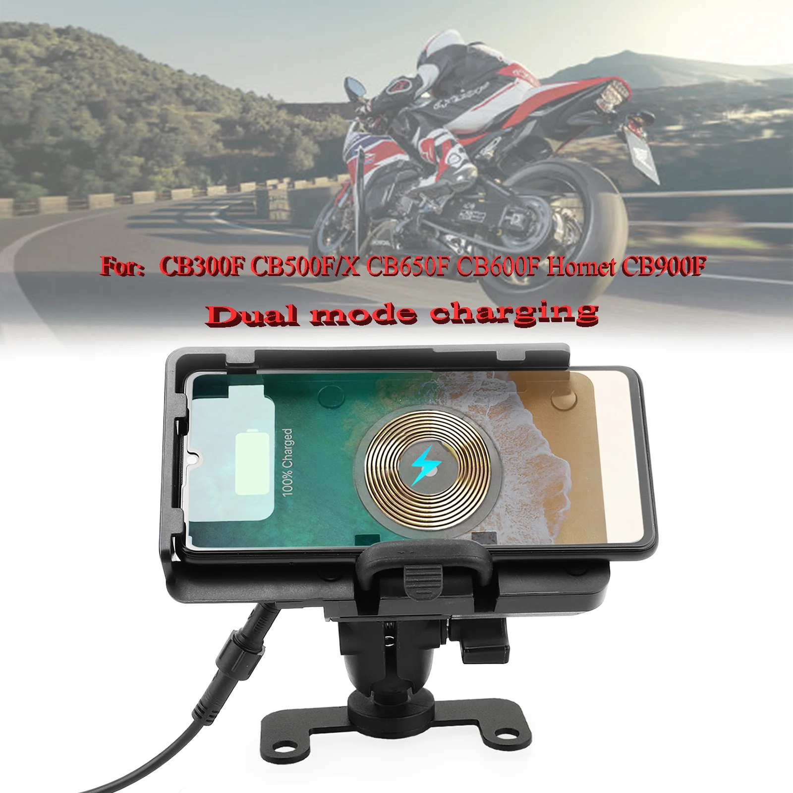 For Honda CB300F CB500F/X CB650F CB600F Hornet CB900F Motorcycle Phone Mount Wireless/ USB Quick Charger Holder Handlebar Clamp