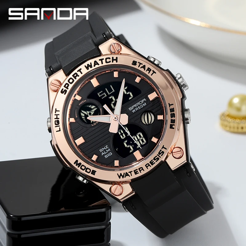 Luxury Women\'s wristwatch Quartz Waterproof Auto Date Watches Ladies Pink LED Digital Chronograph Sports Watch 2023 For Female