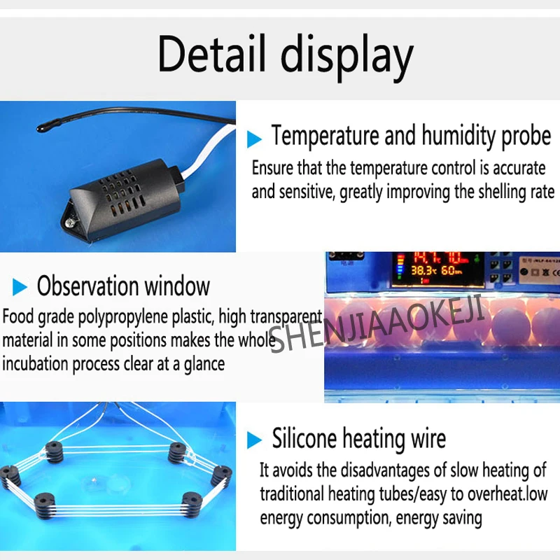 Incubateur automatique d'œufs de poule miniatures 80W, 64 pièces/temps, petit incubateur automatique pour l'éclosion