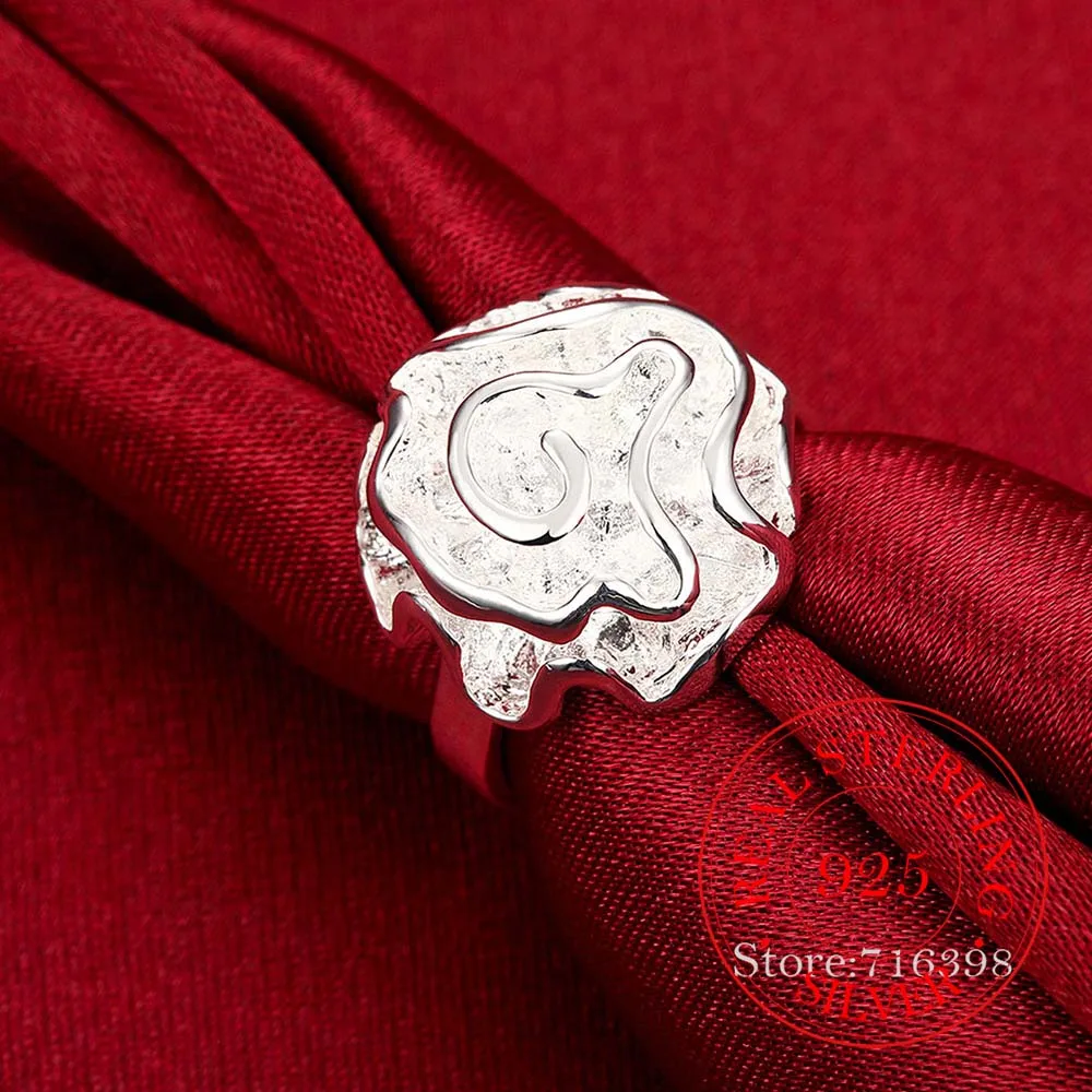 100% 925 Sterling Silver Jewelry Vintage Rose Flower Silver Rings for Women Men Size 6 7 8 9 10 Fashion Anel De Prata Bijoux