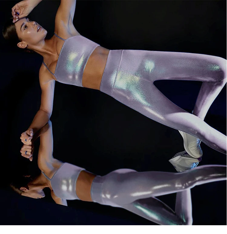 Tiktokleggings Women Shiny Sport Leggings High Rise Stretchy Gym Wears Compressive Breathable Push Up Iridescent Activewears