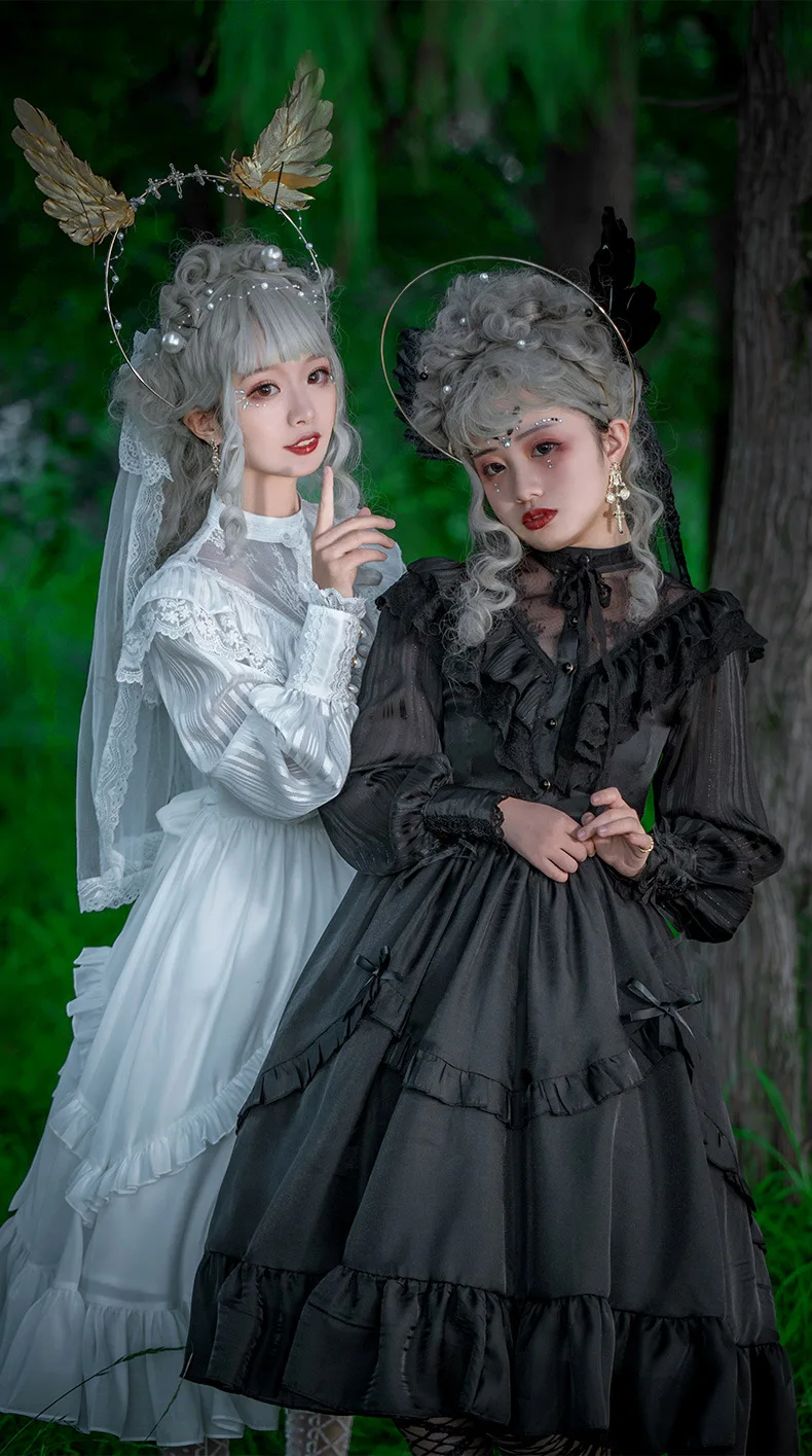 Lolita big swing lace spring autumn high waist victorian dress kawaii girl gothic lolita op lo chiffon hollow palace retro dress