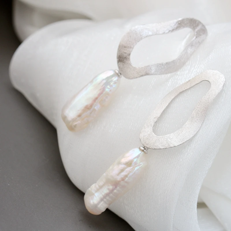 Handmade Creative Trendy Natural Baroque Freshwater Pearl Irregular 925 Sterling Silver Earring Female Fine Jewelry Gift