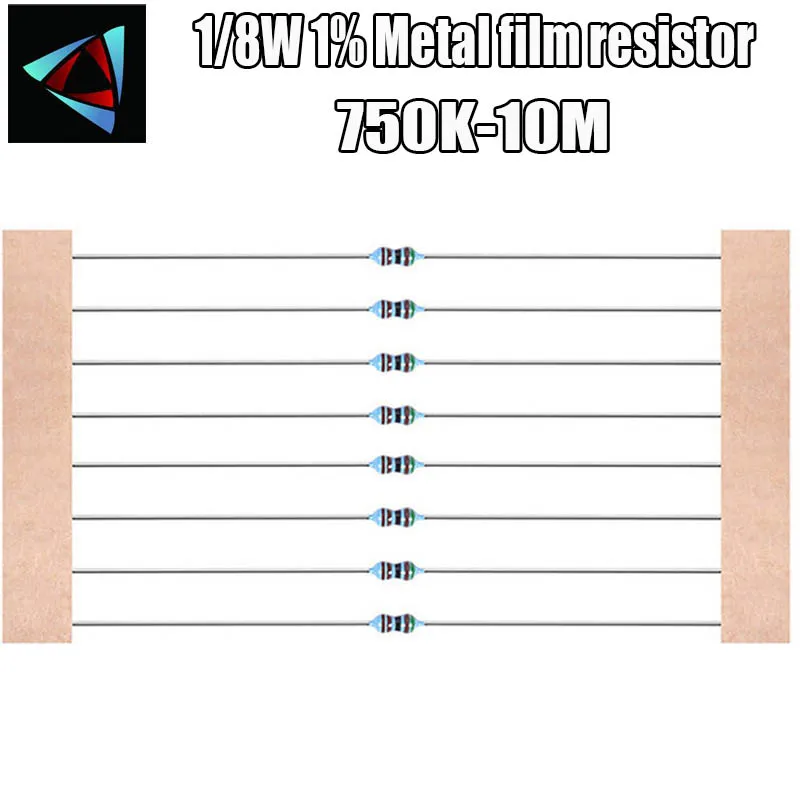 

100pcs 1/8W 1% Metal film resistor 750K 820K 910K 1M 1.2M 1.8M 2M 2.2M 2.4M 3M 3.3M 4.3M 10M ohm