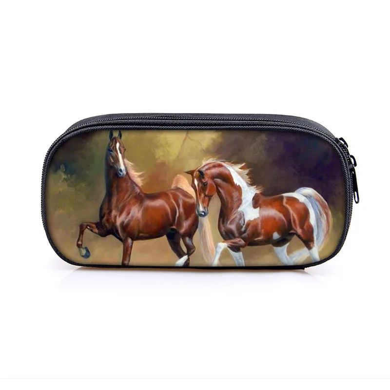 Galloping Animal Black Horse Print  Pencil Bag Ladies Cosmetic Bags For Young Boys Girls Pencil Case Children School Supplies