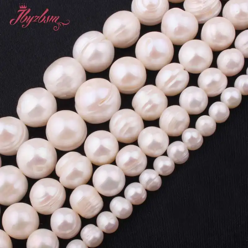 Natural A Grade Nearround Freshwater Pearl White 9-10/10-12/11-14MM Stone Beads For DIY Necklace Bracelet Jewelry Making 15\