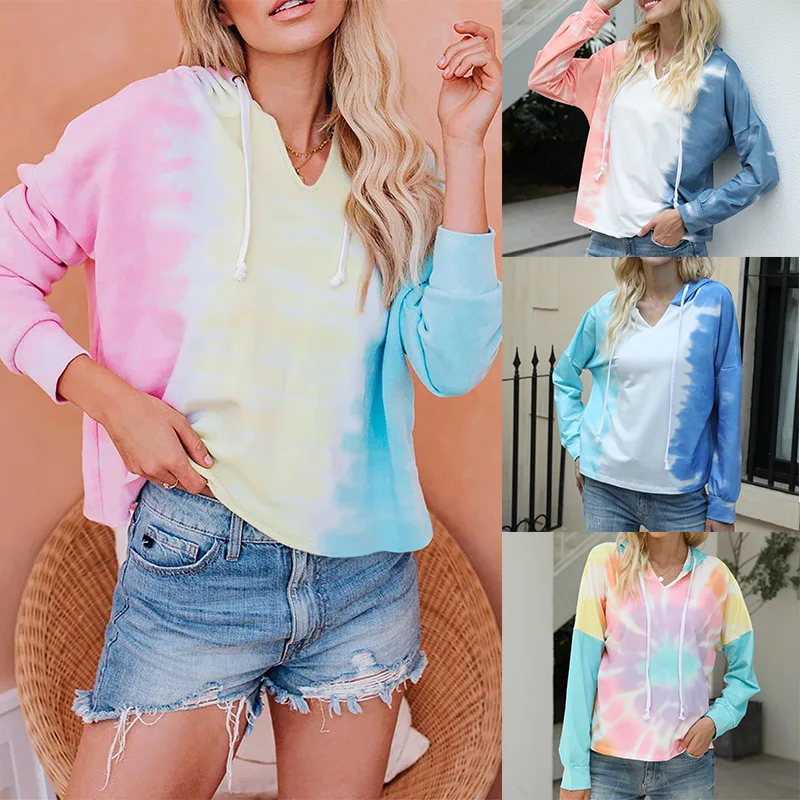 

Spring Autumn Women's Tie Dyed Hoodies Girls Sweatwear Loose Fit Gradient Top Streetwear Fashion Hooded Clothes