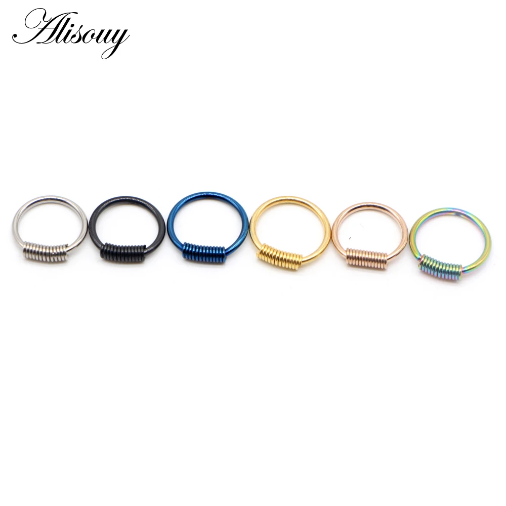 Alisouy 1PC Steel spring Nose Rings Hoop Cartilage Septum Earrings Tragus Ear Clip Hoop Rings Lip Helix Piercings Body Jewelry