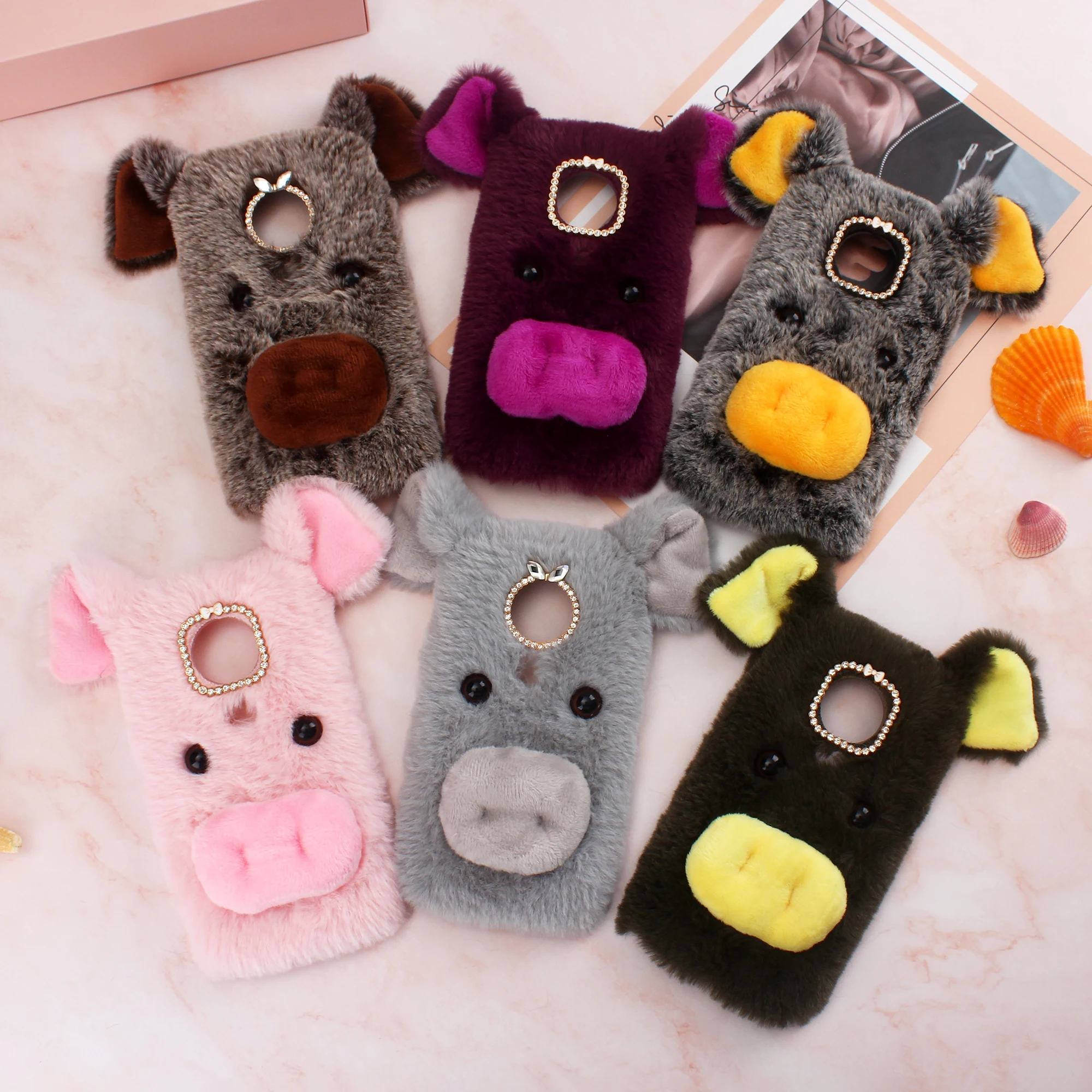 Lady Gift Cute 3D Pig Case Furry Fluffy Warm Cover for Xiaomi 10 Pro 10 9 8 F1 Redmi Note 8 Pro 7 Pro K20 Pro 8A 7A Soft Case