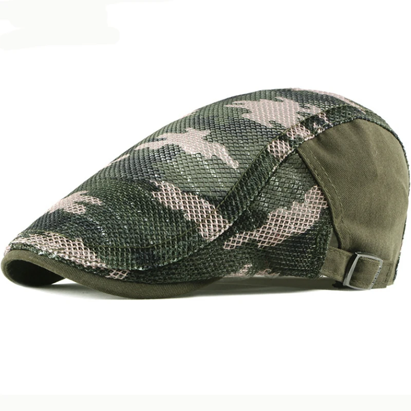 Beret Cap Summer Sun Hats for Men Women Breathable Men Trucker Mesh Cap Adjustable Camouflage Ivy Newsboy Flat Cap Berets