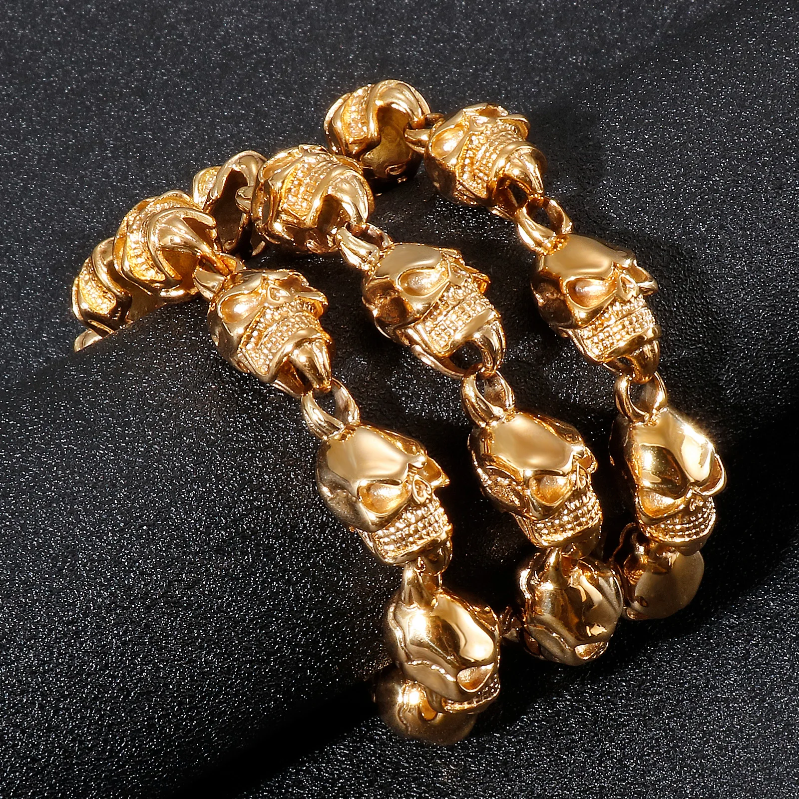 18K IP Gold Color Punk Skeleton Bracelet & Necklace Jewelry Set Skull Demon Party Jewelry