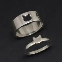 Silver color Promise Ring for Couple Set - Cat Jewelry, Lovers Gift for Men, Women, Cat Lady Gift, Mother, Daughter