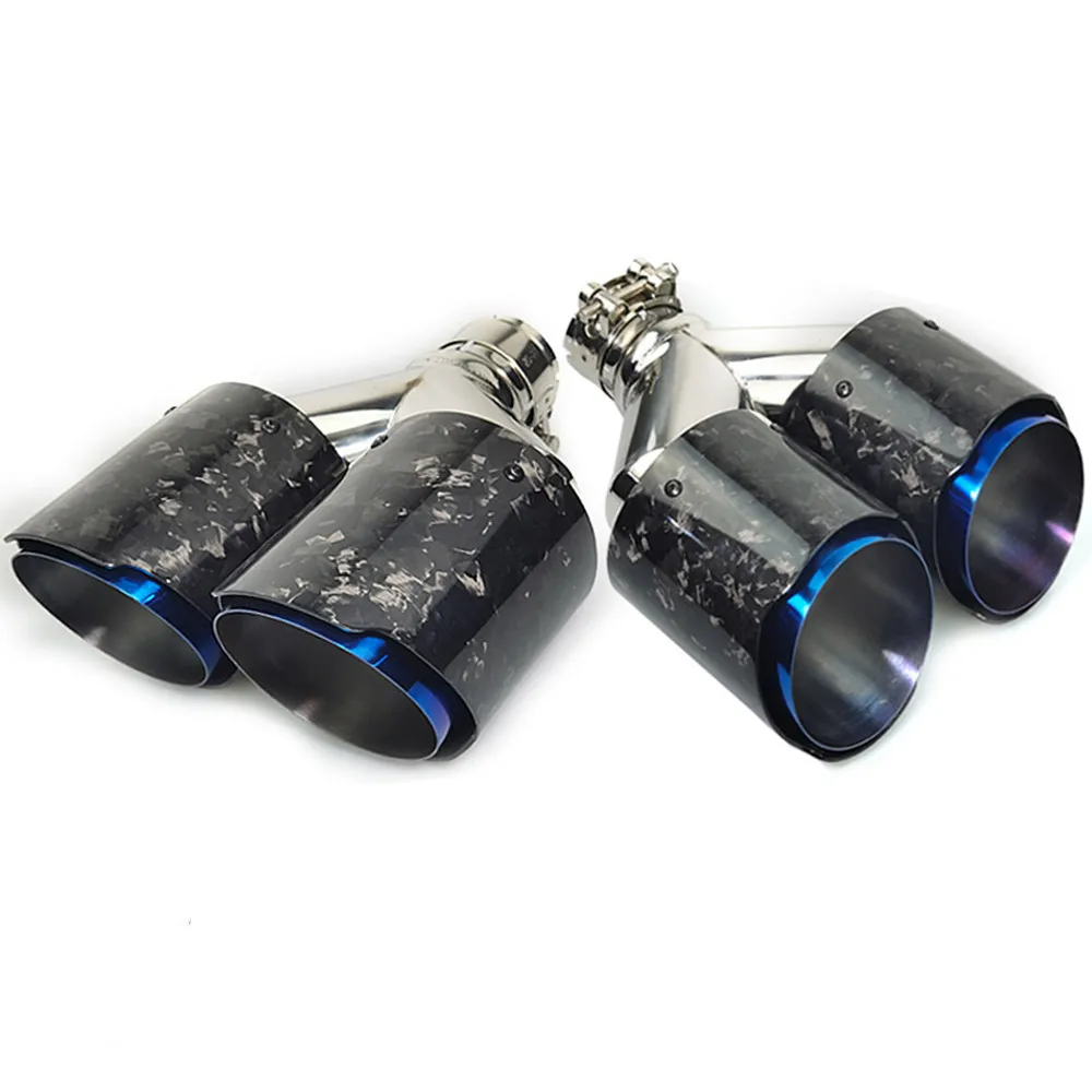 1PC Car Modification Universal Dual Glossy black Automobile Exhaust pipe MUFFLER pipe Forgedcarbon fiber exhaust tip universal