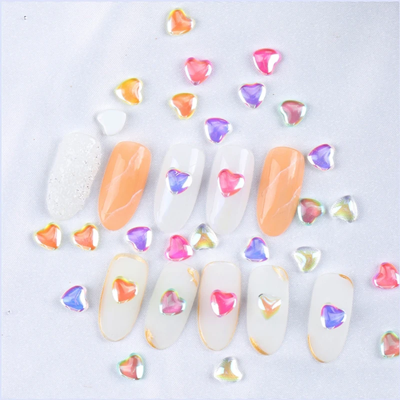 Nail Art Rhinestone Accessories Flat Heart Transparent Gradient Color Rrystal Glass Stone 3D Trendy Fingernail DIY Decoration