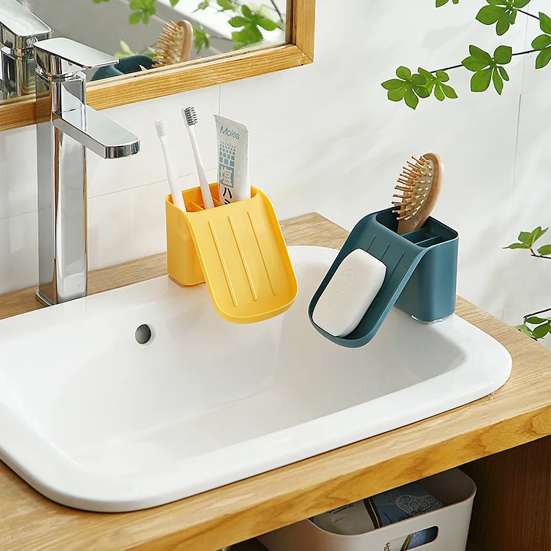 Multifunctional Drain Soap Storage Box Free Perforation Bathroom Toothpaste Toothbrush and Small Object Sucker Storage Box