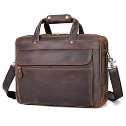Crazy Horse-maletín de cuero genuino para hombre, maletín ejecutivo con cremallera YKK, bolsa de mensajero para ordenador portátil de 14