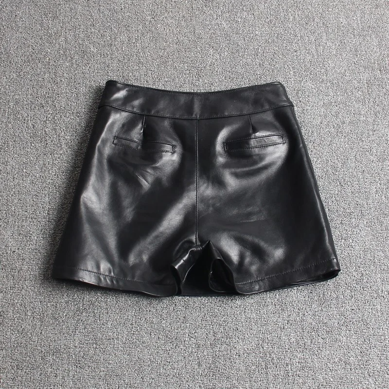 Women Fashion Asymmetric Shorts Skirts Top Quality Sheepskin Real Leather Shorts Casual Streetwear Ladies Slim Fit Shorts Skirts