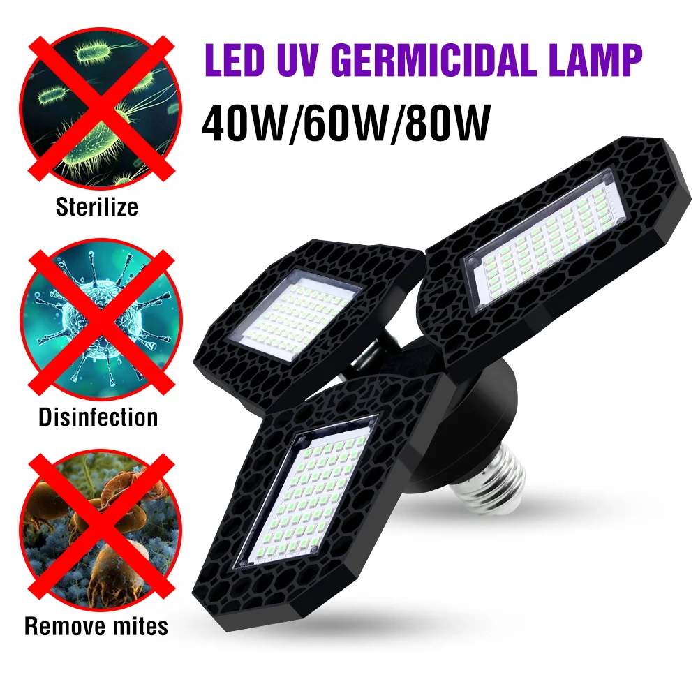 Lampe UV E27 pour désinfecter les bactéries, lumière ultraviolette germicide, stérilisateur à Ozone, 220V 110V, 40W 60W 80W