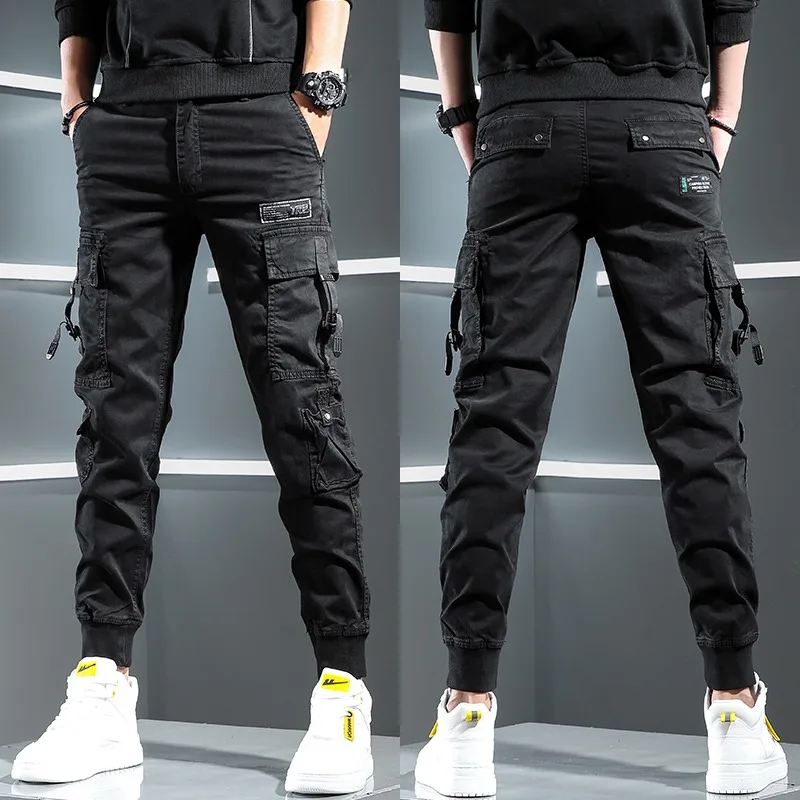 Autumn Tactical Cargo Men Streetwear Hip Hop Casual Big Pockets Gray Cotton Baggy Trousers