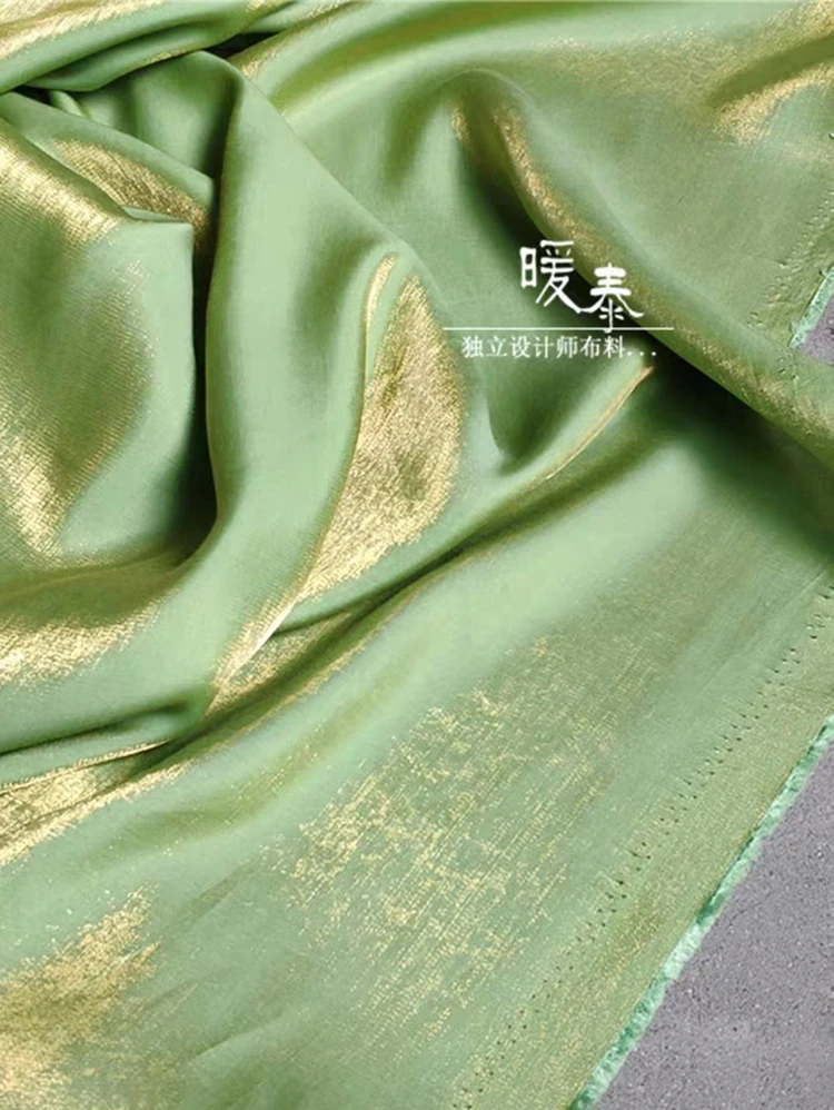 Mercerized Cotton Silk Satin Fabric Green gold Gradient DIY Decor Kungfu Suits Shirt Skirts Pajamas Dress Designer Fabric
