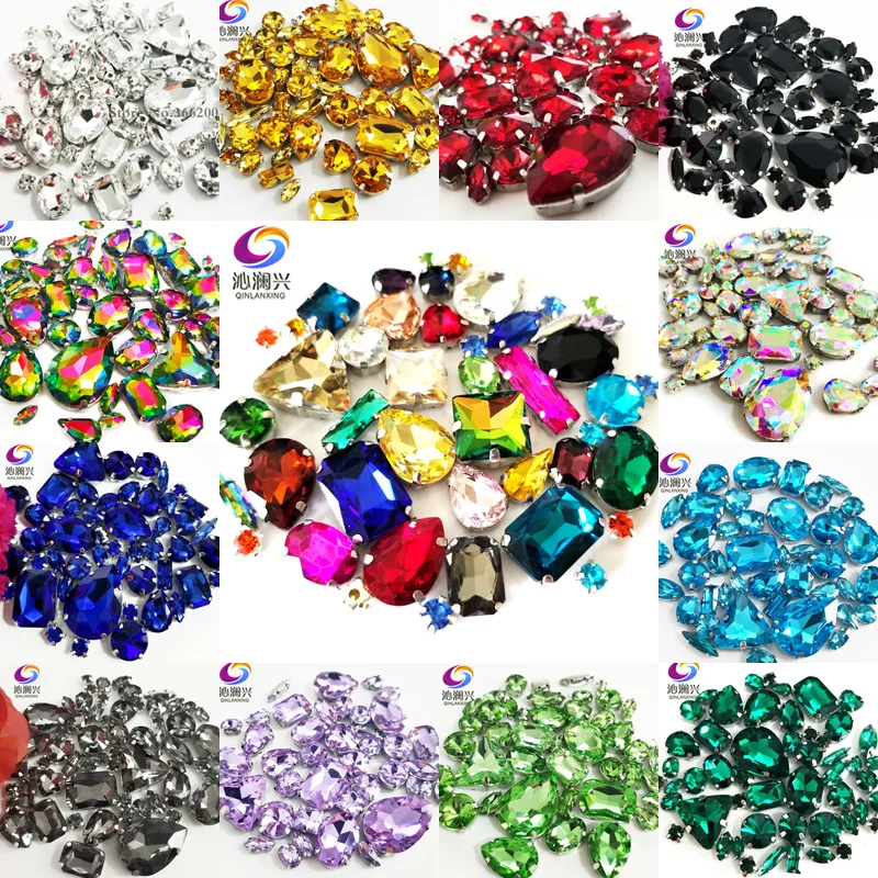 

68Pcs/50pcs/30pcs Glitter Mix Top Crystal Glass Sew On Rhinestones For Needlework, Sewing Stones For Diy/Clothes/Wedding dress