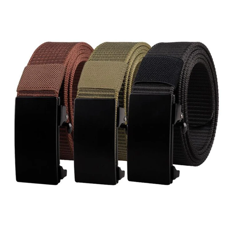 Men's Ratchet Web Belt 3.4cm Nylon Automatic Buckle Belt No Holes Invisible Belt for Men Quick Release Buckle