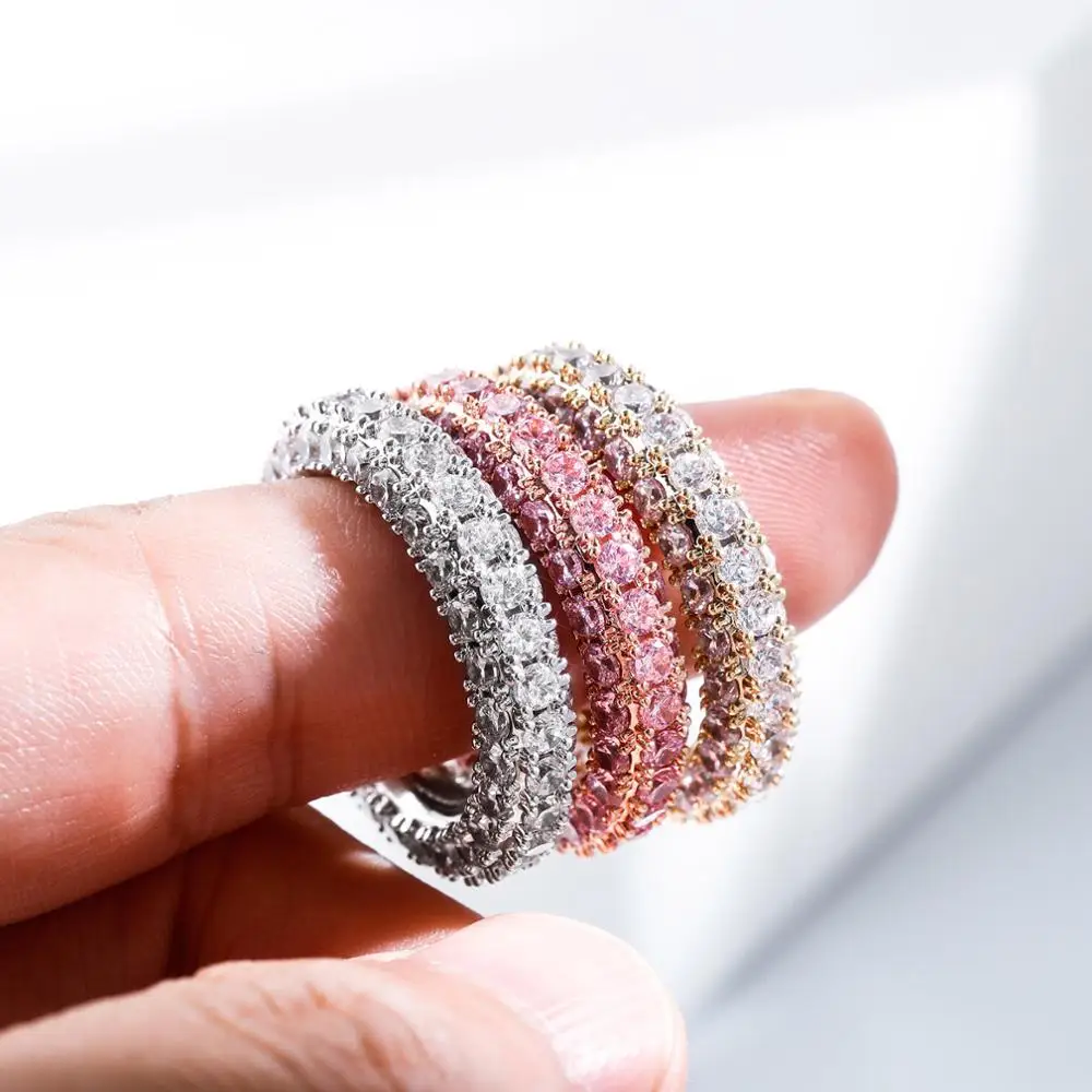 GUCY Two Row  Men's Ring Copper Charm Cubic Zircon Iced Ring Fashion Hip Hop Jewelry For Gift image 4
