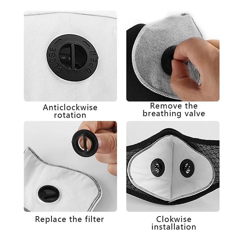 안티 먼지 5 레이어 사이클링 페이스 마스크 필터 MTB 도로 사이클링 방진 PM2.5 활성 탄소 필터 교체 보호 장비
