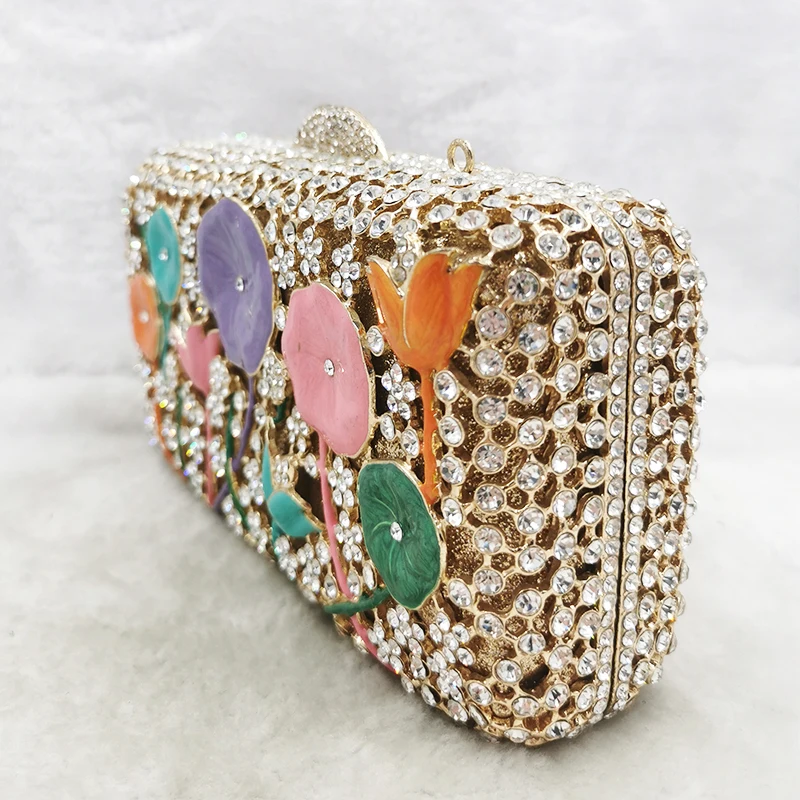 Flower Women Diamond Evening Clutches WHTUOHENG Orange/Purple Lady White Diamond Wedding Bridal Purse Dinner Prom Phone Clutches