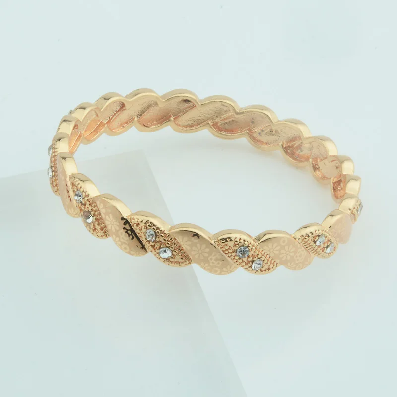 7mm Baby Girls Kids Champagne Gold Color Cubic Zircon Weaving Bangles Closed Jewelry