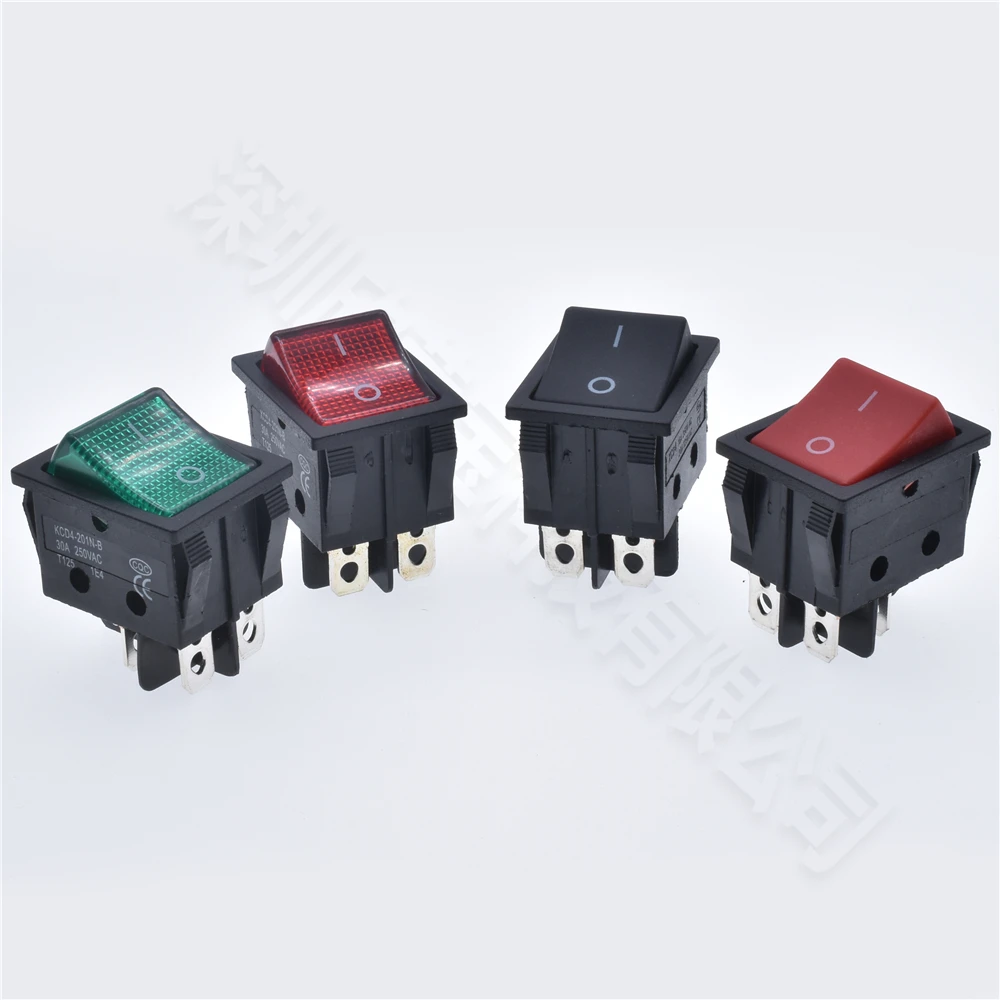 5pcs 30A 250V KCD2 KCD4 Rocker Switch DPST 4 Pin 6Pin Red Lighted 120V Rocker Toggle Switch ON Off Heavy Duty 22*29 High voltage