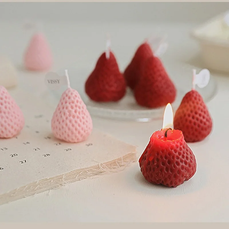 Simulation small strawberry scented candle paraffin wax ins photo decoration props photography background friend birthday gift