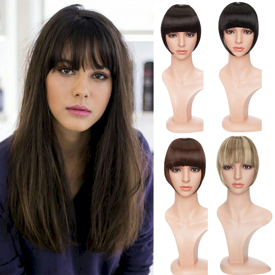 

HAIRRO Short Synthetic Bangs Heat Resistant Hairpieces Hair Women Natural Short Fake Hair Bangs Hair Clips For Extensions Black