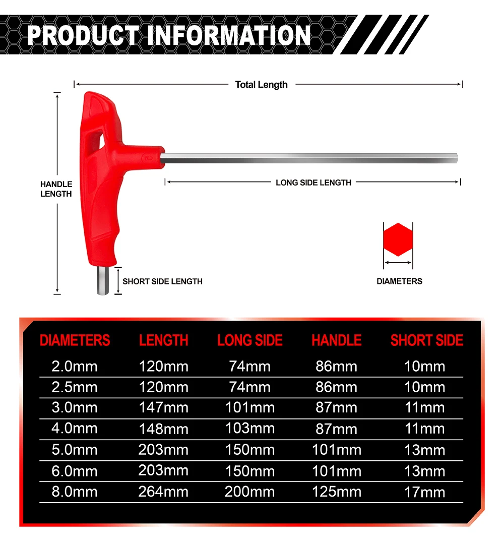 WISEUP Hexagon Socket Wrench T-shaped Handle Wrench Ball Head/flat Hexagon Wrench Hexagon Socket Universal Screwdriver Hand Tool