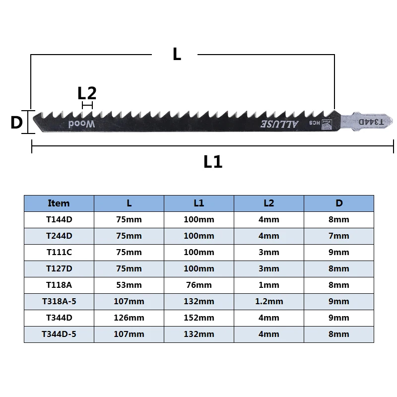 CMCP 5pcs HCS Jigsaw Blades Wood Cutter Saw Blade T-Shank Jig Saw Blade Set 111C 118A 127D 144D 244D 318A 344D For Wood Plastic