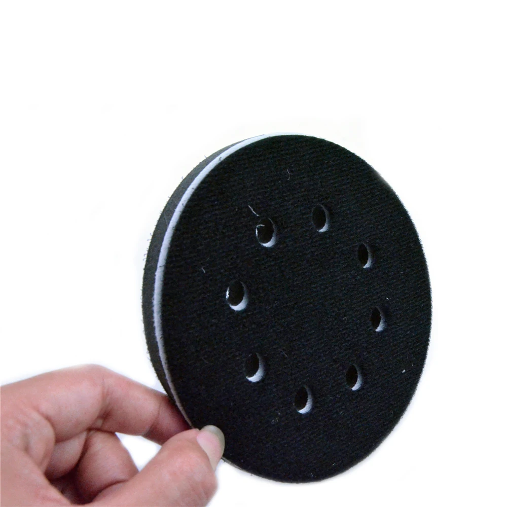 Poliwell-almofada de polimento com 8 furos, 2 peças, 5 tamanhos de 125mm, proteção em gancho e laço, esponja macia, interface, disco de polimento