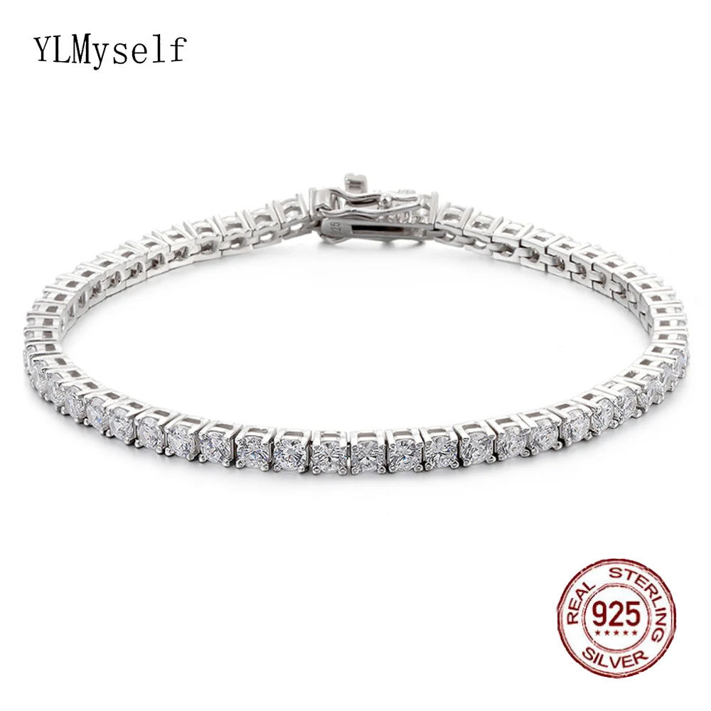 Pure Silver Of 14-21 CM Tennis Bracelet Jewelry Chain Pave 3mm 5A CZ Eternity Stunning Hip Hop Rock  Real 925 Fine Jewellery