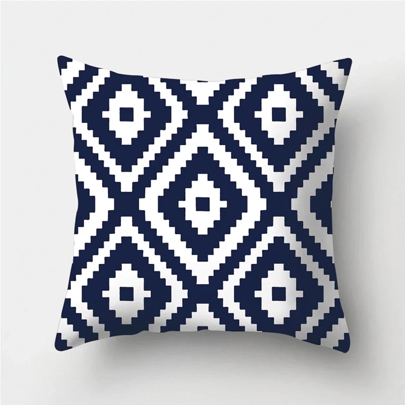 Dark Blue Geometric Print Decorative Cushions Pillowcase Polyester Cushion Cover Throw Pillow Sofa Decoration Pillowcover 45*45