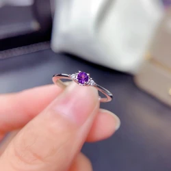 Elegante ma bellissimo anello alla moda con gemme di ametista viola naturale per donna, vero gioiello in argento Sterling 925