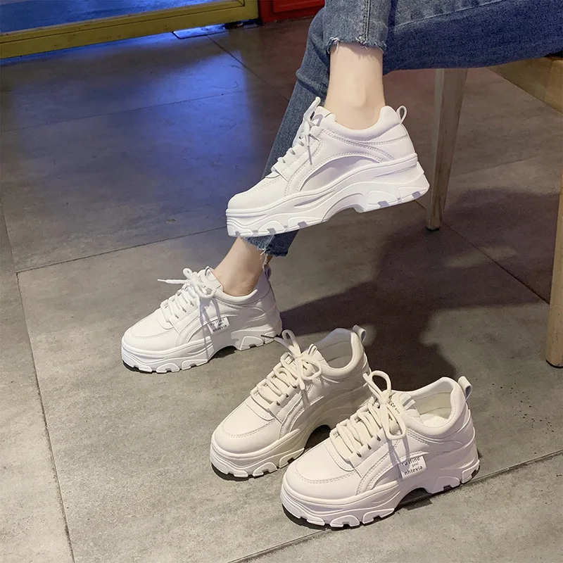 Luxury Shoes Women Designers Flat Platform Shoes Fashion Sneakers Internal Increase Lace-Up Solid Casual Ladies Shoes Non-slip