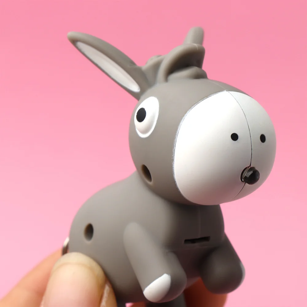 Cute Donkey LED Light Keychain Mini Flashlight Sound Key Ring Cartoon Kids Toys Women Girls Jewelry Gift