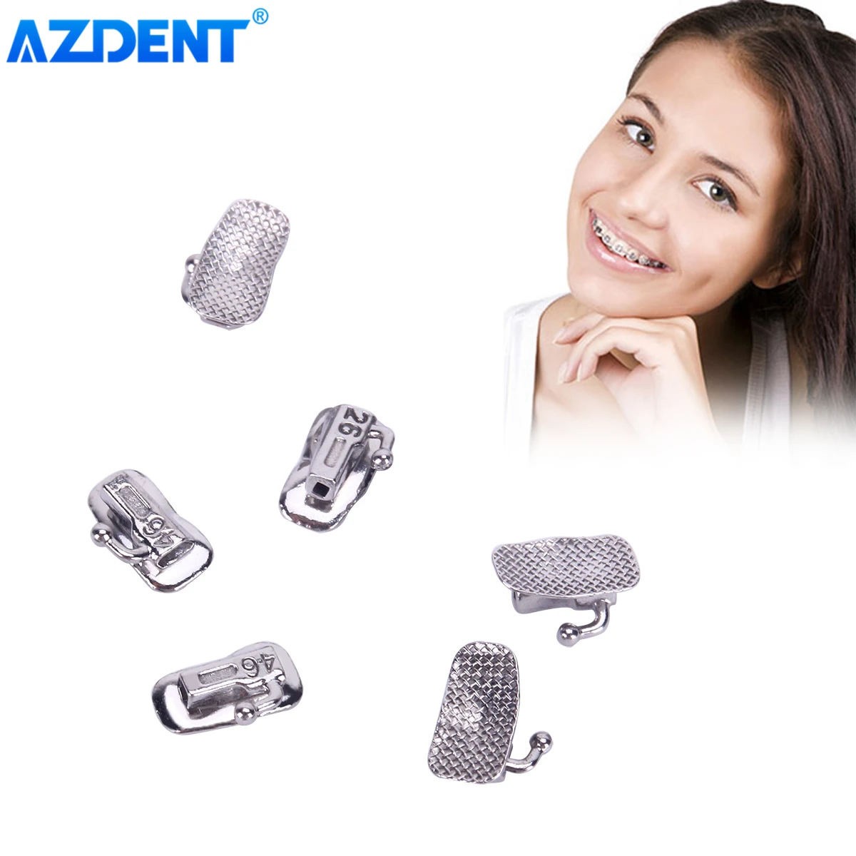 20 Sets Dental Orthodontic Buccal Tube AZDENT for Molar Teeth Mesh Base Bonding Single Tube Non Convertible Roth MBT 0.022 0.018