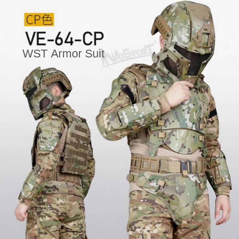 WST Tactical Armor Vest Set Protective Set Hunting Elbow Pads Chest and Crotch Waist Seal Adjustable