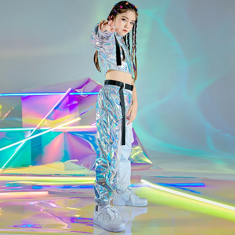 Hip-Hop Dance Clothes Reflective Rave Outfit Girl Sets Jazz Dancewear Festival Crop Tops Cargo Pants Catwalk Show Costume DL8320