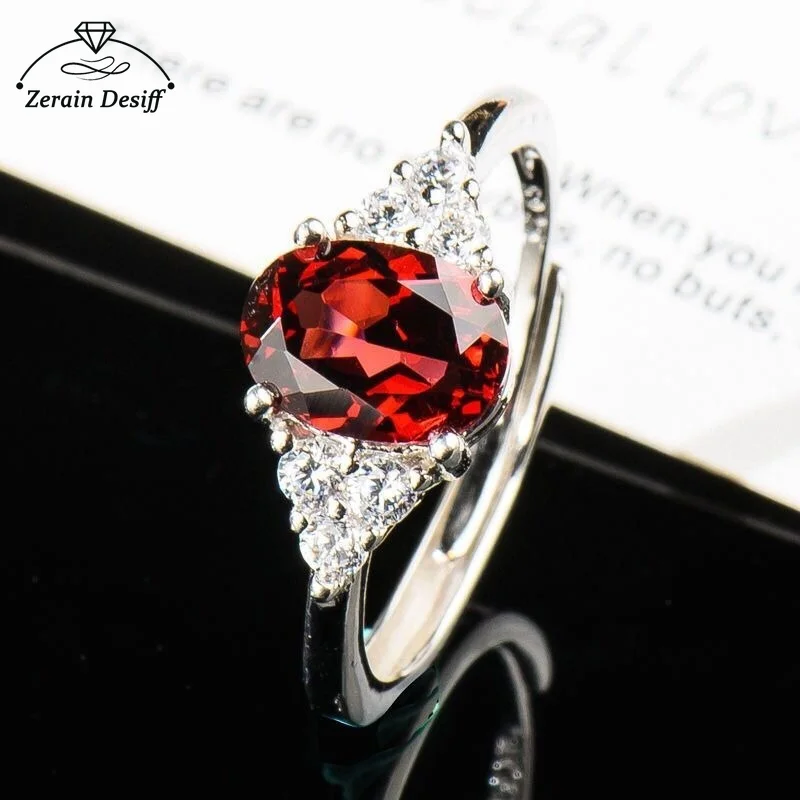 

Garnet Ring Female White Copper Silver Plated New Personality Gemstone Ring Jewelry for Women Luxury Jewelry